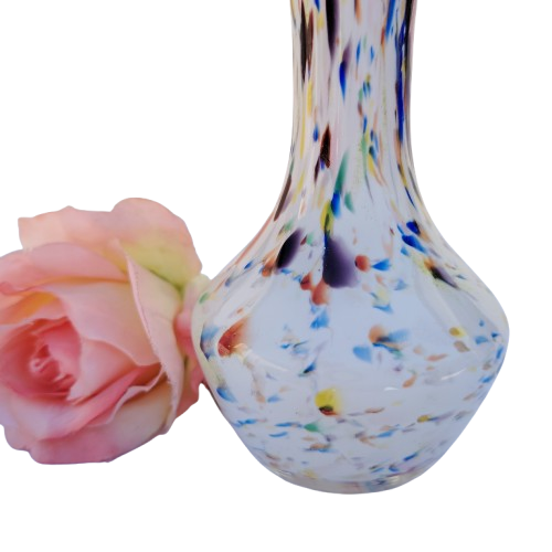 Beautiful White with Colored Speck Glass Vase