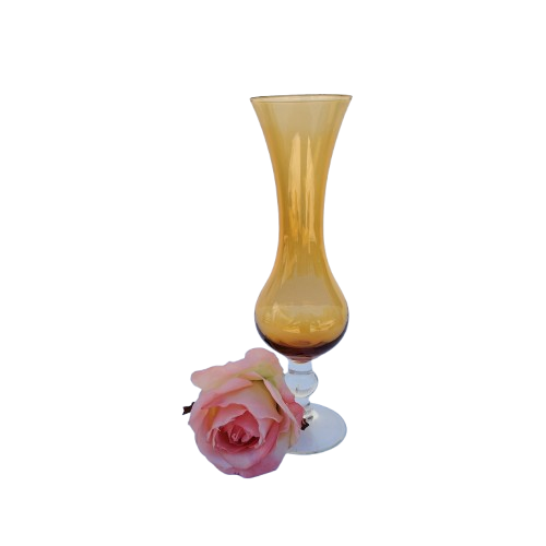 Amber Hand Blown Art Glass Stemmed Vase
