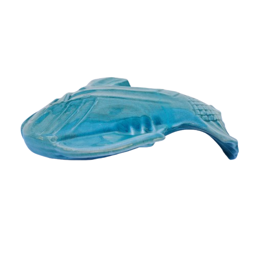 Art Deco Large Crackled Ceramic Glazed Blue Fish