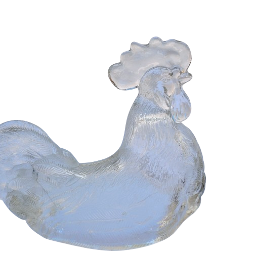 Vintage Pressed Glass Lidded Chicken Rooster Candy Dish