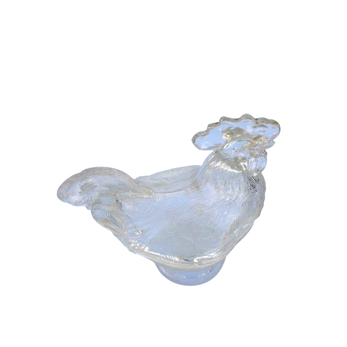 Vintage Pressed Glass Lidded Chicken Rooster Candy Dish