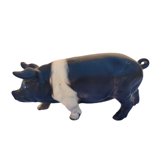 Vintage Ceramic Black and White Pig Hog Figurine