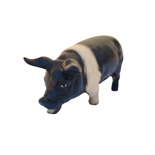 Vintage Ceramic Black and White Pig Hog Figurine