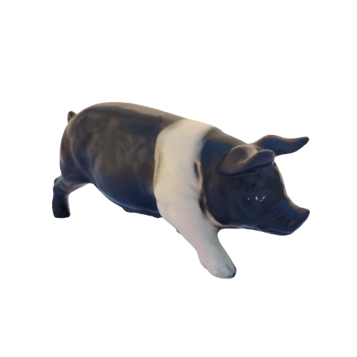 Vintage Ceramic Black and White Pig Hog Figurine