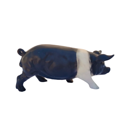 Vintage Ceramic Black and White Pig Hog Figurine