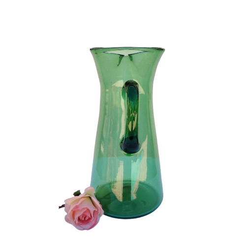 Vintage Large Art Blown Green Glass Pitcher Vase