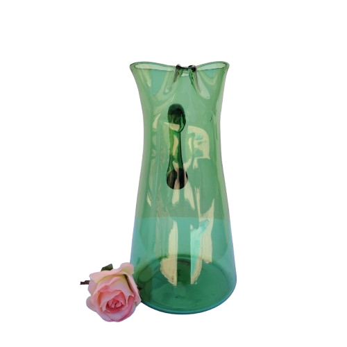 Vintage Large Art Blown Green Glass Pitcher Vase