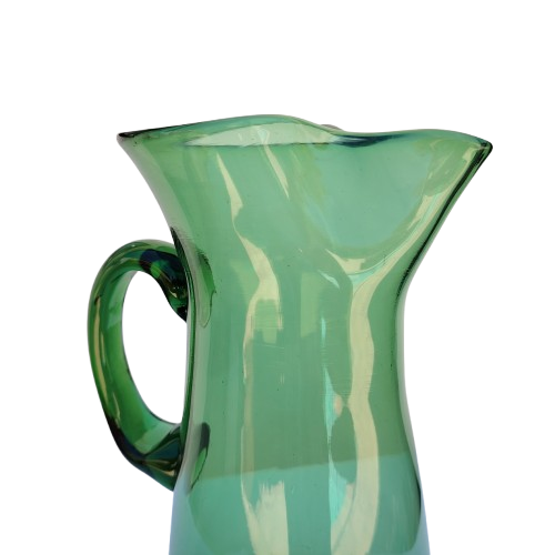Vintage Large Art Blown Green Glass Pitcher Vase