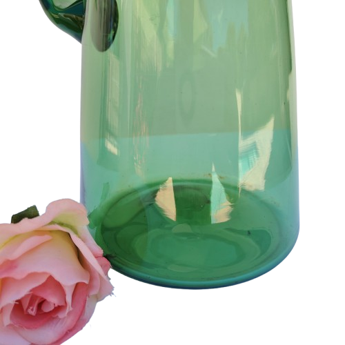 Vintage Large Art Blown Green Glass Pitcher Vase