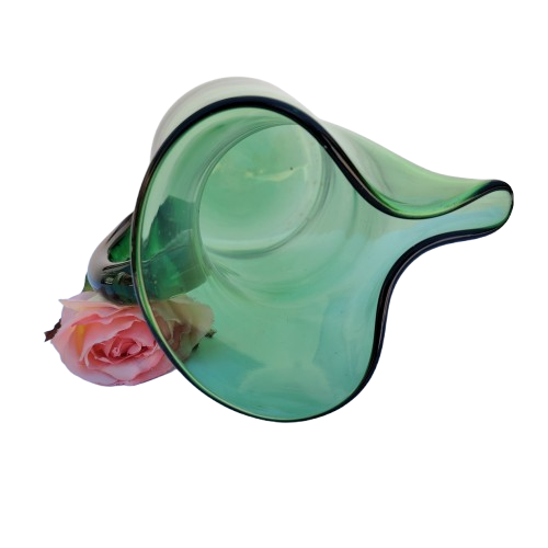 Vintage Large Art Blown Green Glass Pitcher Vase
