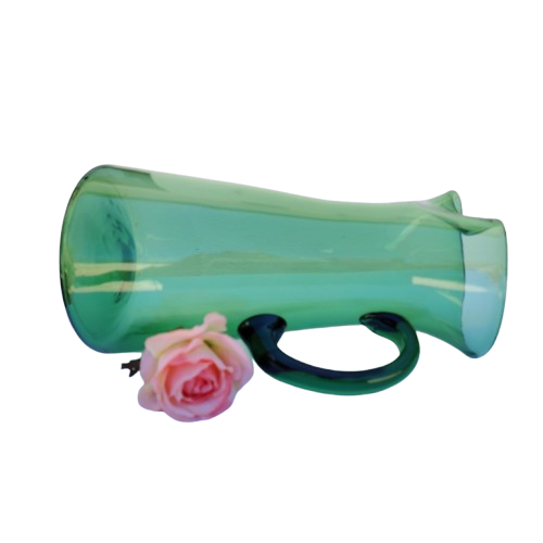 Vintage Large Art Blown Green Glass Pitcher Vase