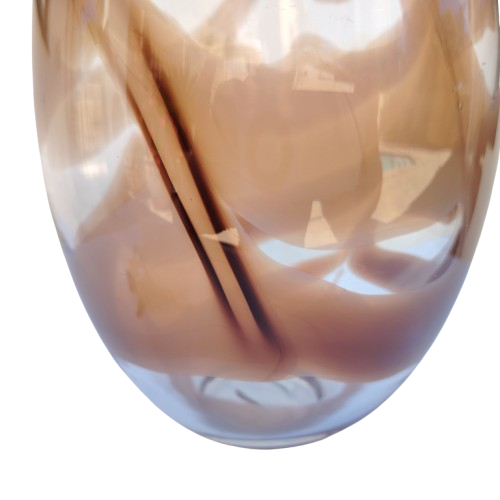 Art Glass Heavy Large Clear with Brown Swirl Patterned Vase