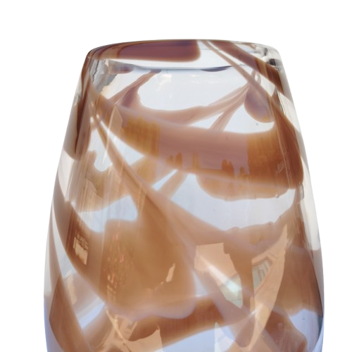 Art Glass Heavy Large Clear with Brown Swirl Patterned Vase
