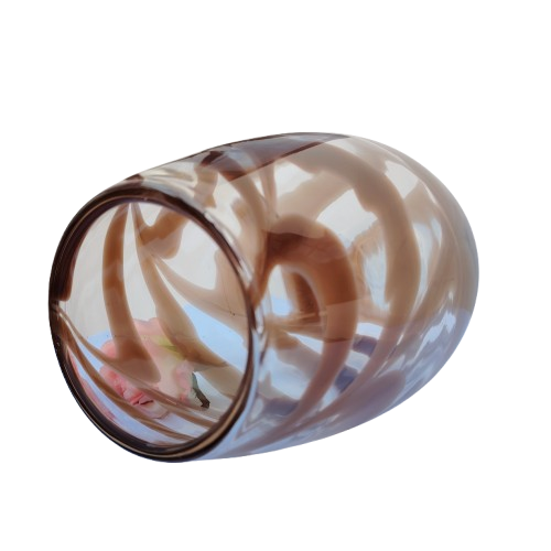 Art Glass Heavy Large Clear with Brown Swirl Patterned Vase