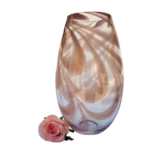 Art Glass Heavy Large Clear with Brown Swirl Patterned Vase