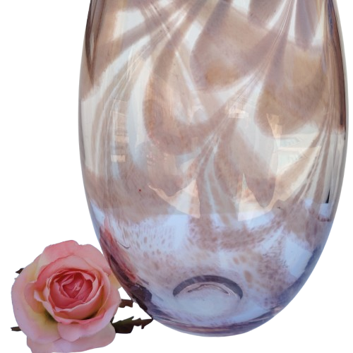 Art Glass Heavy Large Clear with Brown Swirl Patterned Vase