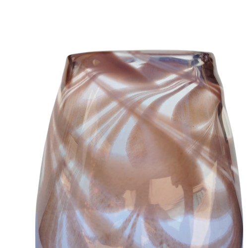 Art Glass Heavy Large Clear with Brown Swirl Patterned Vase