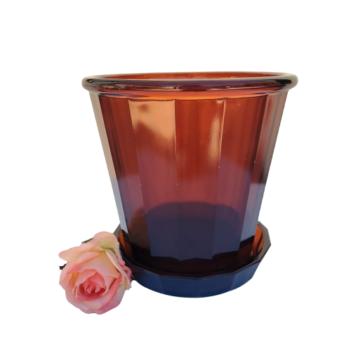 Vintage Art deco Heavy Amber United glass Plant pot and drip dish