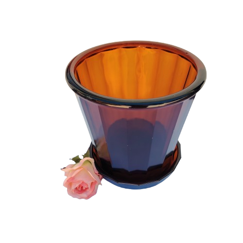 Vintage Art deco Heavy Amber United glass Plant pot and drip dish