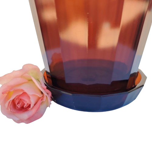 Vintage Art deco Heavy Amber United glass Plant pot and drip dish