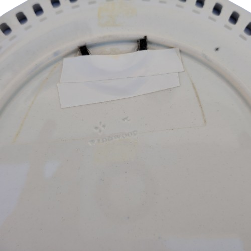 Antique Wedgwood Pierced Porcelain Footed White and Blue Lace Bowl with Underplate