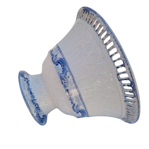 Antique Wedgwood Pierced Porcelain Footed White and Blue Lace Bowl with Underplate