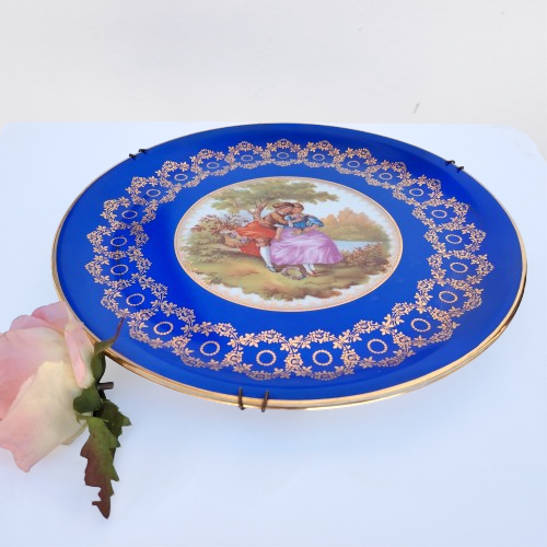 Limoges Fragonard Courting Couple Cobalt Blue with Gold Etching