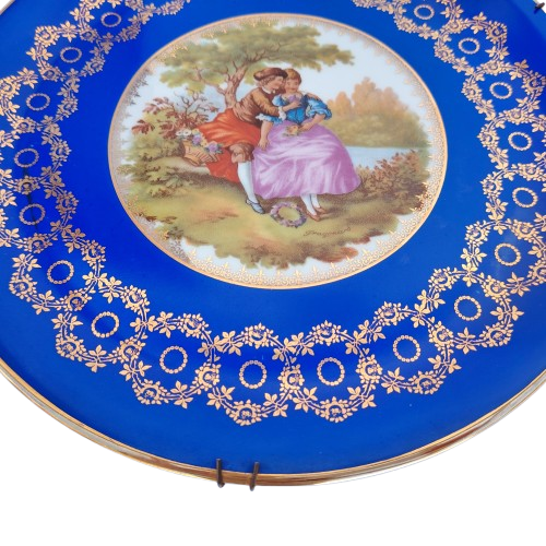 Limoges Fragonard Courting Couple Cobalt Blue with Gold Etching