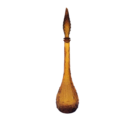 Empoli Italian Vintage Amber Wax Drip Bamboo Glass Decanter Genie Bottle