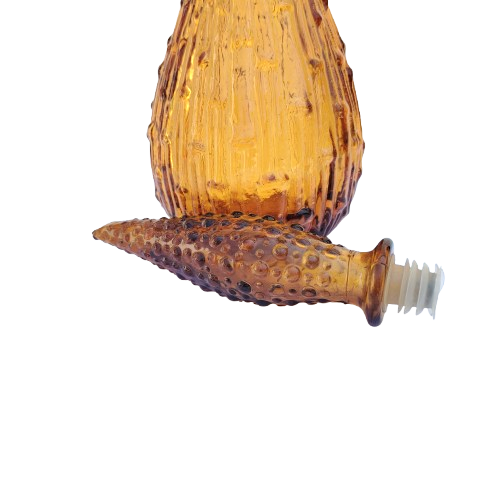 Empoli Italian Vintage Amber Wax Drip Bamboo Glass Decanter Genie Bottle