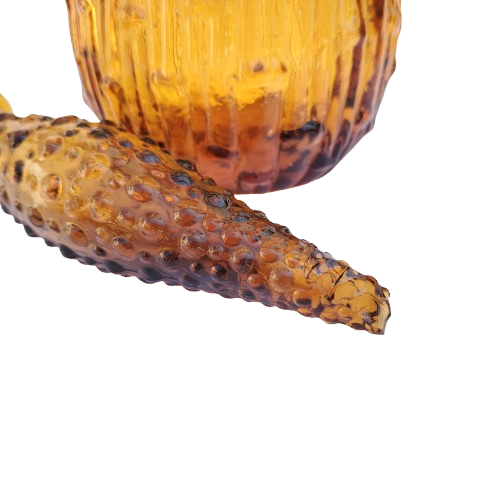 Empoli Italian Vintage Amber Wax Drip Bamboo Glass Decanter Genie Bottle