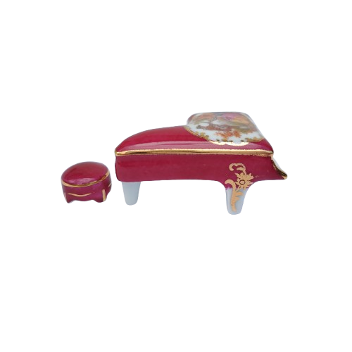 Limoges Porcelain Gold Trimmed Miniature Piano and Stool