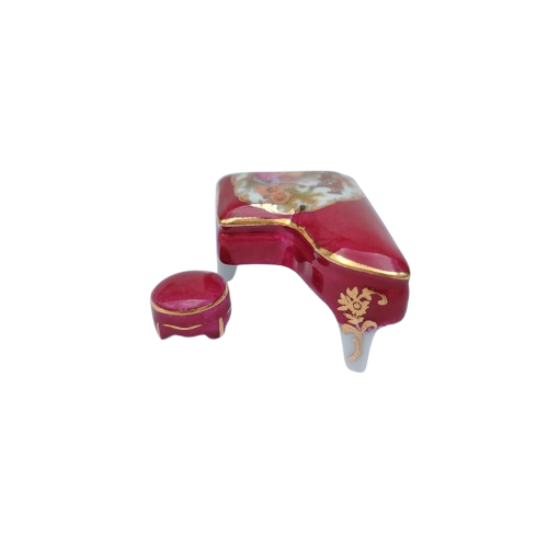 Limoges Porcelain Gold Trimmed Miniature Piano and Stool