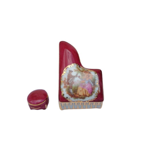Limoges Porcelain Gold Trimmed Miniature Piano and Stool