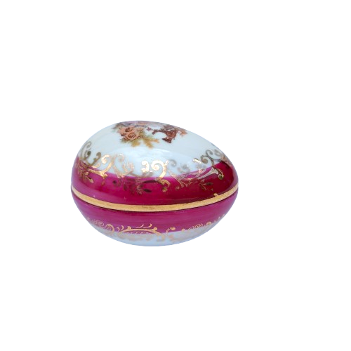 Limoges Fragonard Porcelain Gold Trimmed Miniature Egg Trinket Egg