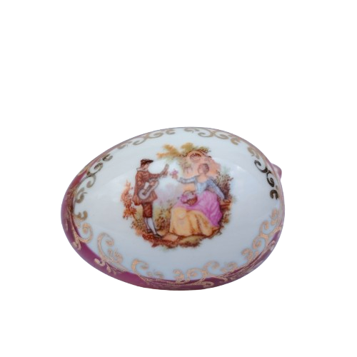 Limoges Fragonard Porcelain Gold Trimmed Miniature Egg Trinket Egg