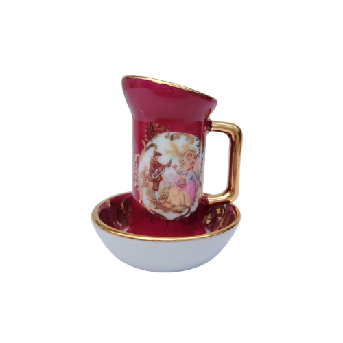 Limoges Fragonard Porcelain Gold Trimmed Miniature Jug and bowl