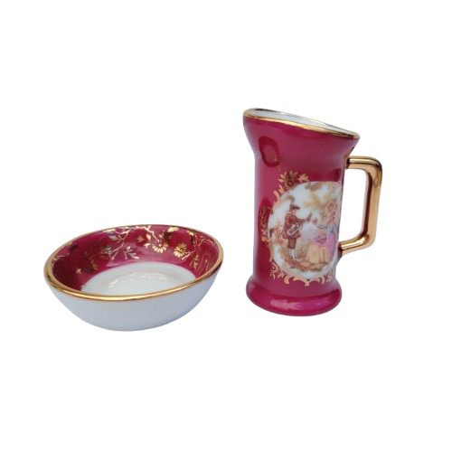 Limoges Fragonard Porcelain Gold Trimmed Miniature Jug and bowl