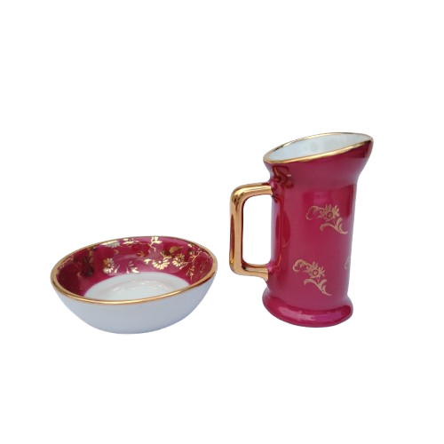 Limoges Fragonard Porcelain Gold Trimmed Miniature Jug and bowl