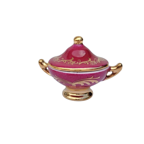 Limoges Fragonard Porcelain Gold Trimmed Miniature Soup Tureen on Plate