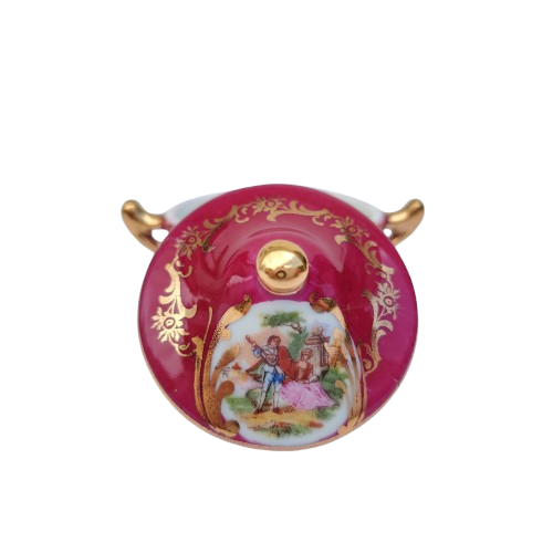 Limoges Fragonard Porcelain Gold Trimmed Miniature Soup Tureen on Plate