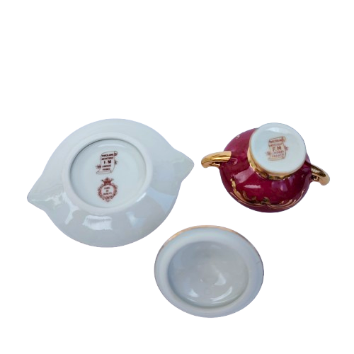 Limoges Fragonard Porcelain Gold Trimmed Miniature Soup Tureen on Plate