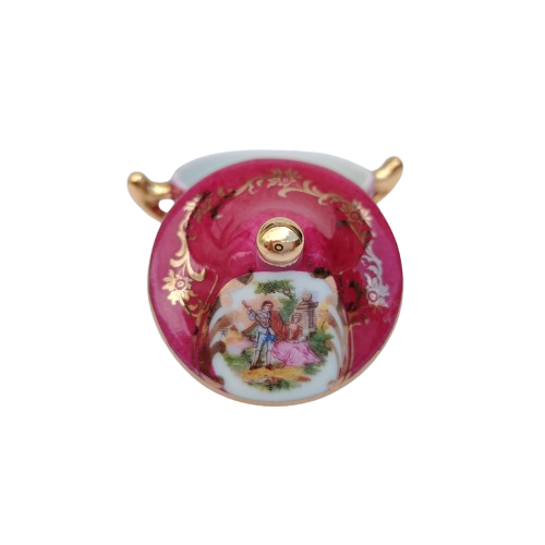 Limoges Fragonard Porcelain Gold Trimmed Miniature Soup Tureen on Plate