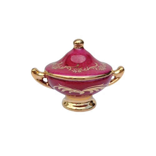 Limoges Fragonard Porcelain Gold Trimmed Miniature Soup Tureen on Plate