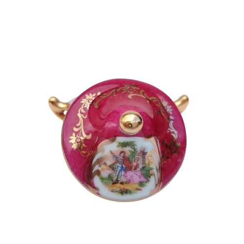 Limoges Fragonard Porcelain Gold Trimmed Miniature Soup Tureen on Plate