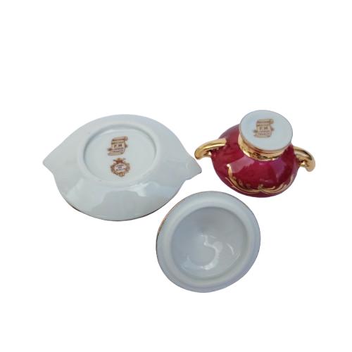 Limoges Fragonard Porcelain Gold Trimmed Miniature Soup Tureen on Plate