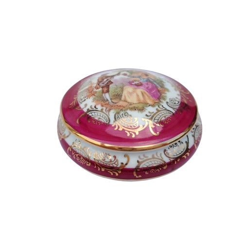 Limoges Fragonard Porcelain Gold Trimmed Trinket Lidded Dish