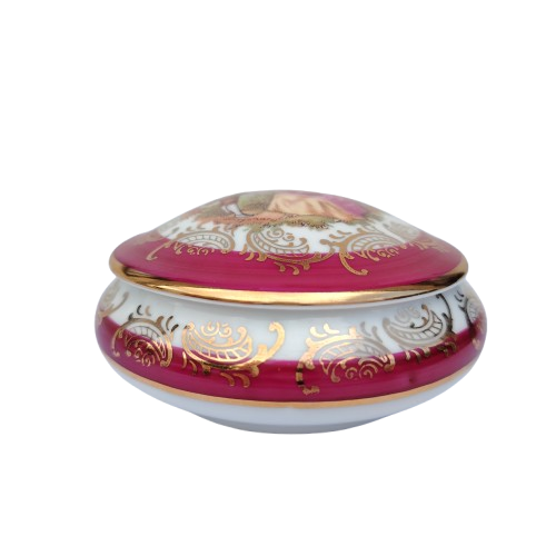 Limoges Fragonard Porcelain Gold Trimmed Trinket Lidded Dish