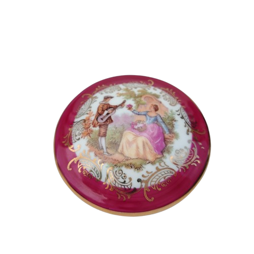 Limoges Fragonard Porcelain Gold Trimmed Trinket Lidded Dish