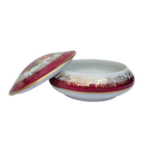 Limoges Fragonard Porcelain Gold Trimmed Trinket Lidded Dish